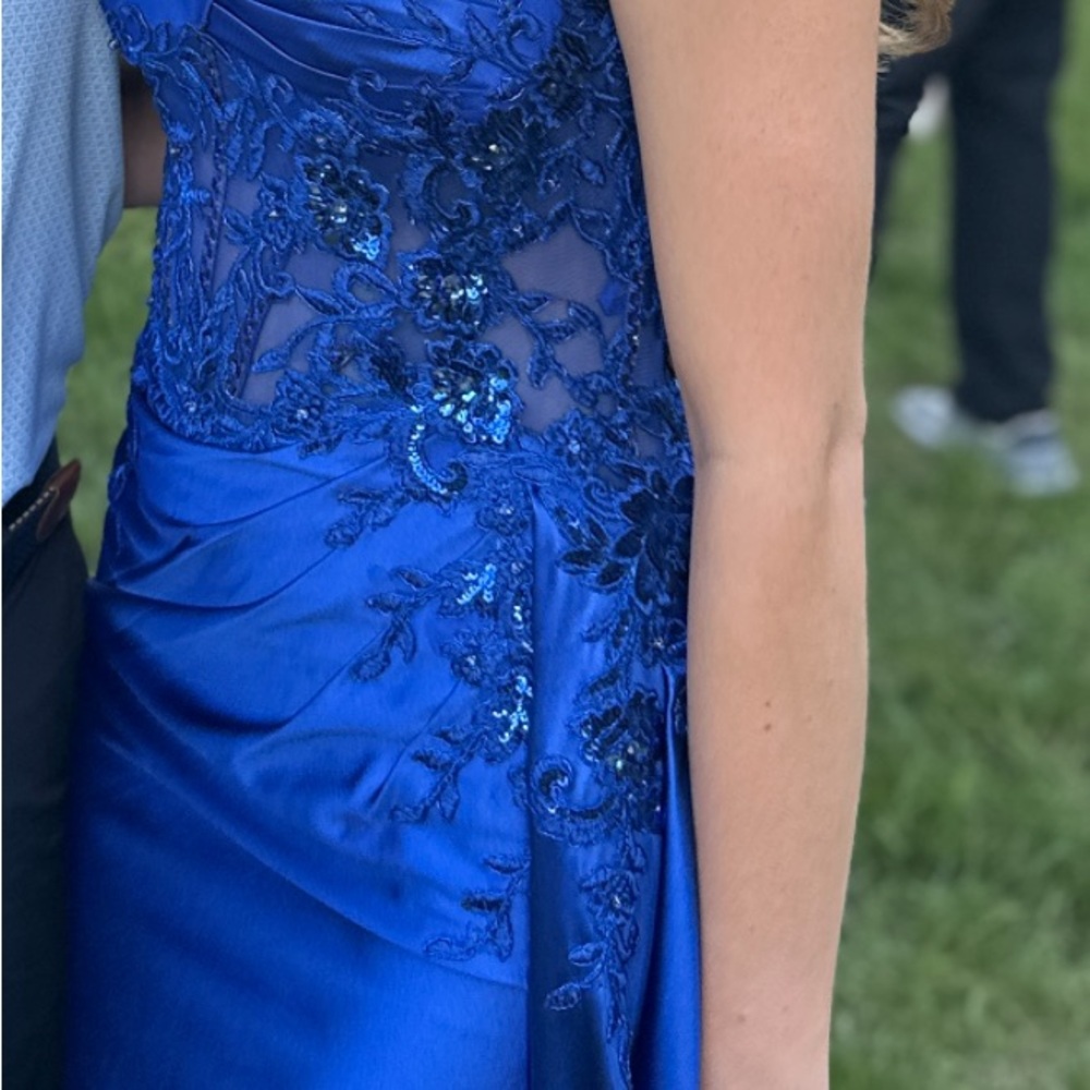 Blue Sequin Ruched Prom Gown